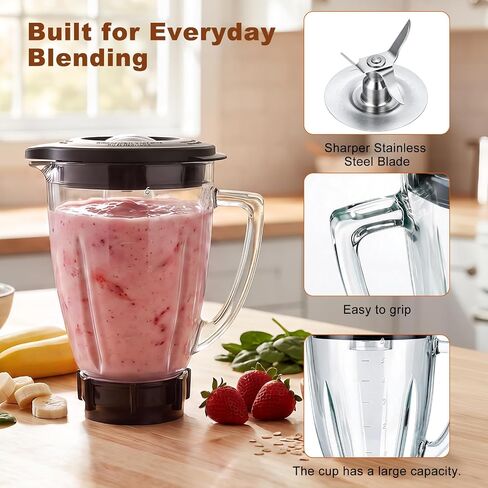 6-Cup Glass Blender Jar Replacement for Oster Osterizer Classic Series, Glass Pitcher with Blade, Base, 2 Gaskets & Lid, Blender Replacement Parts, Not Compatible with Pro, Master or Versa Models in Kuwait