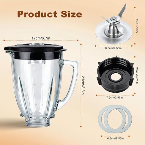 6-Cup Glass Blender Jar Replacement for Oster Osterizer Classic Series, Glass Pitcher with Blade, Base, 2 Gaskets & Lid, Blender Replacement Parts, Not Compatible with Pro, Master or Versa Models in Kuwait