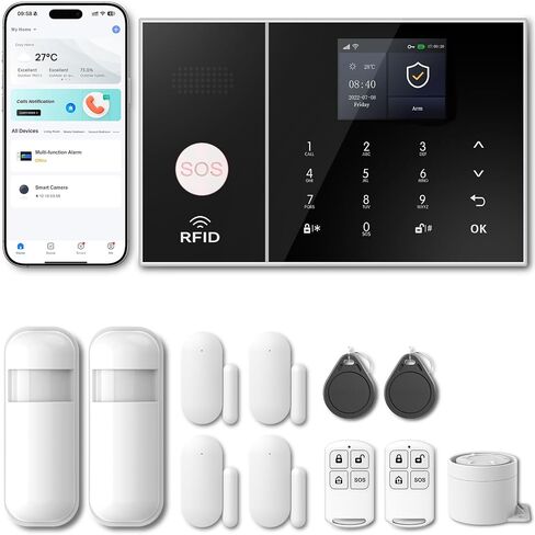 PGST Security Alarm System 99+3 Zone Auto Dial WiFi+GSM/4G Home Burglar Security Wireless GSM Alarm System Detector Sensor Kit Remote Control,Smart Life Tuya APP,NO Monthly Fees in Kuwait