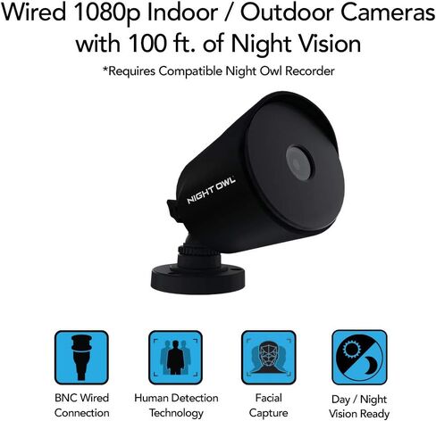 Night Owl 1080p HD Wired Indoor/Outdoor Add-On Cameras, 100 ft. of Night Vision, Wide Viewing Angle and Color Night Vision (2-Pack) in Kuwait