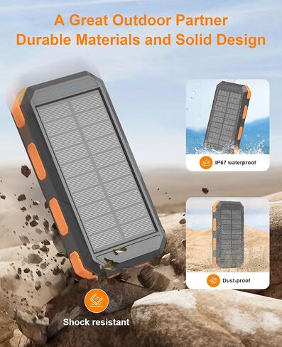 Solar Charger Power Bank 38800mAh, 22.5W USB-C Fast Charging Portable Charger with 4 Built-in Cables, External Battery Pack with Dual LED Emergency Flashlights for Camping, Hiking, Outdoor Use in Saudi Arabia