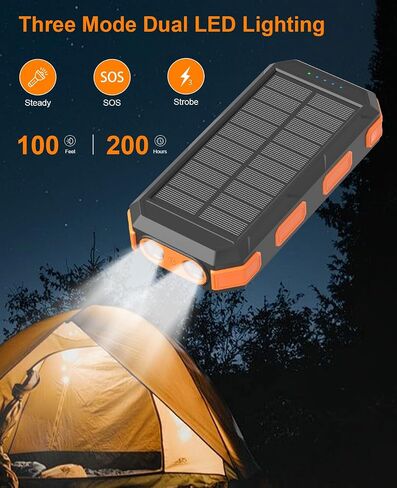 Solar Charger Power Bank 38800mAh, 22.5W USB-C Fast Charging Portable Charger with 4 Built-in Cables, External Battery Pack with Dual LED Emergency Flashlights for Camping, Hiking, Outdoor Use in Saudi Arabia