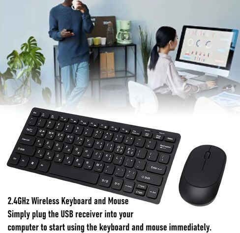 Zopsc Korean 2.4G Wireless Keyboard and Mouse Combo, 78 Keys Slim Korean Keyboard Mouse Set for PC Laptop, USB Receiver Plug and Play, Black in Kuwait