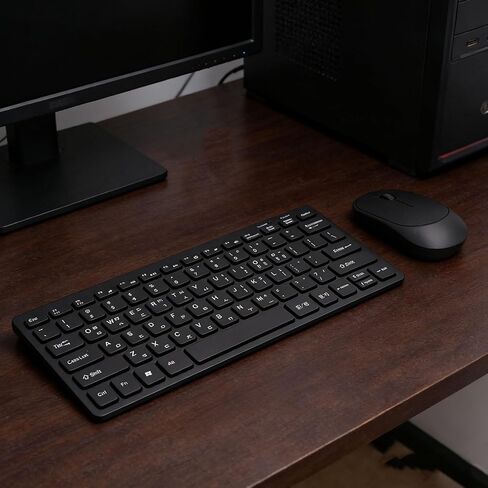 Zopsc Korean 2.4G Wireless Keyboard and Mouse Combo, 78 Keys Slim Korean Keyboard Mouse Set for PC Laptop, USB Receiver Plug and Play, Black in Kuwait