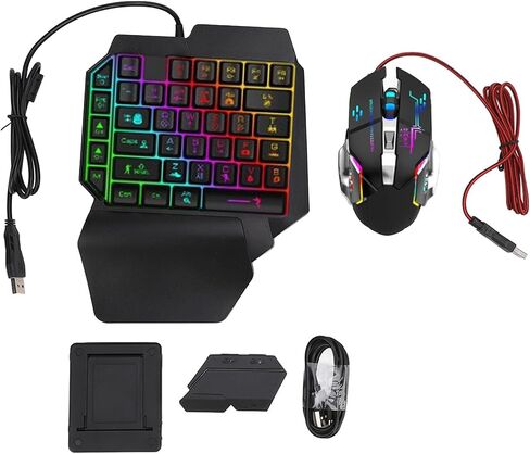 One Hand RGB Gaming Keyboard and Mouse Combo, Half Hand Gaming Keyboard Set, 4 in 1 Mobile Gaming Keyboard Set with Mouse Converter, Adjustable Phone Stand for PC in Kuwait
