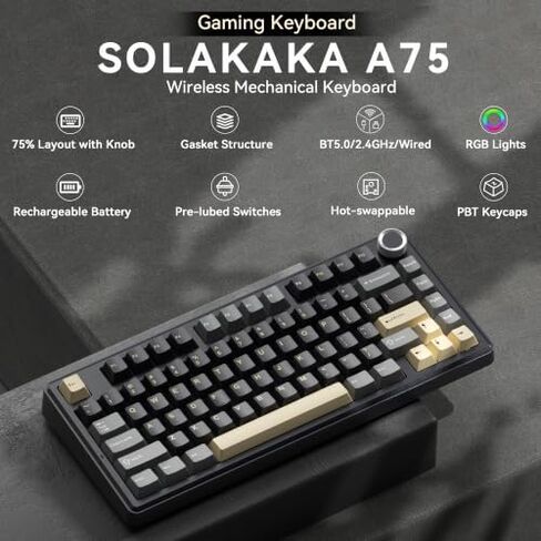 SOLAKAKA A75 and SM900, Wireless Keyboard and Mouse Combo for PC (Black) in Kuwait