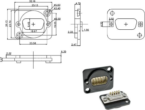 DB9 Male Panel Mount D-Sub Connector 9 Pin Solder Cup in Kuwait