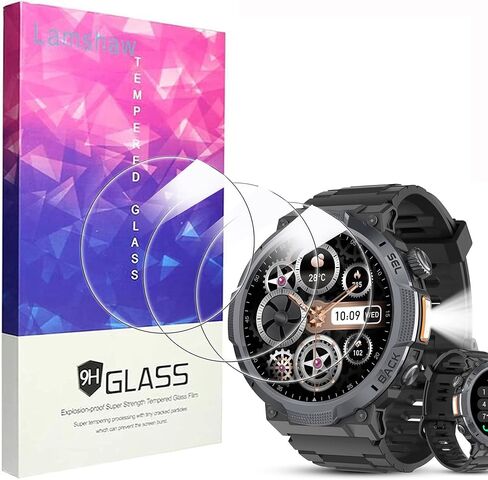 Lamshaw Compatible for TIMU Military Smart Watches Screen Protector, [3 Pack] 9H Tempered Glass Screen Protector Film Compatible for TIMU S50 1.53" Military Smart Watches (3 Pack) in Kuwait