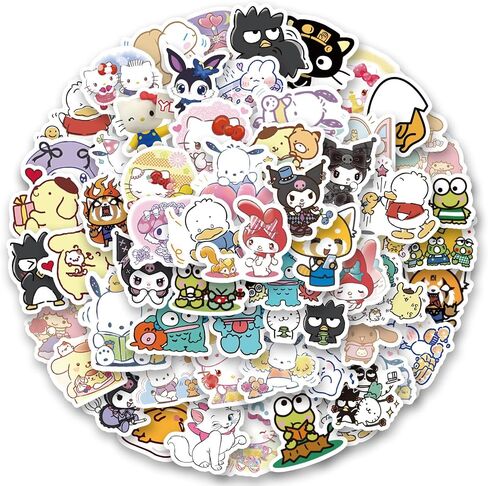 100Pcs Mixed Manga Stickers Cool Cartoon Animal Stickers, Vinyl Waterproof Manga Sticker for Laptop, Guitar, Water Bottle, Birthday Gifts for Girls, Kids, Teens in Kuwait