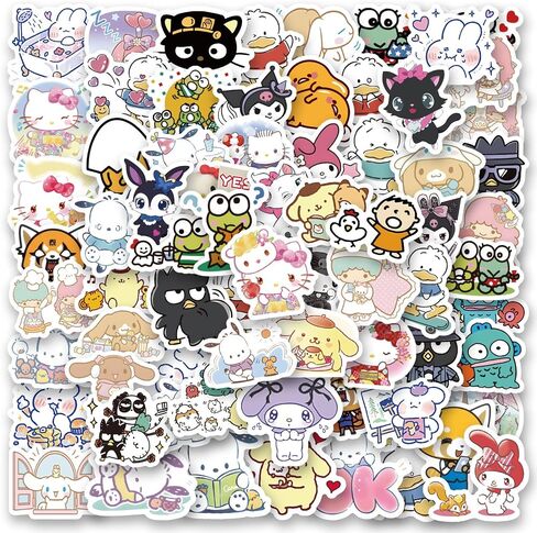 100Pcs Mixed Manga Stickers Cool Cartoon Animal Stickers, Vinyl Waterproof Manga Sticker for Laptop, Guitar, Water Bottle, Birthday Gifts for Girls, Kids, Teens in Kuwait