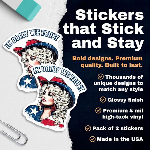 in Dolly We Trust Memorial Sticker, Dolly Parton Design for Laptop, Car Window, Locker, Tumbler, Water Bottle, Notebook, Hard Hat, 2-Pack 5-Inch Vinyl Stickers - EPLS0199 in Kuwait