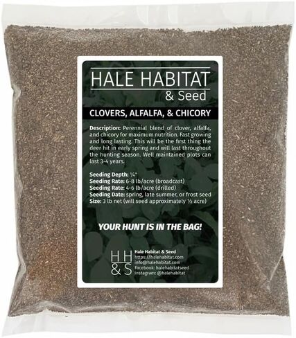 Hale Habitat & Seed Perennial Clover, Alfalfa, & Chicory Food Plot Seed Mix – Deer Attractant & Wildlife Forage Blend – High Protein Year-Round Plot – Covers Up to 1/2 Acre in Kuwait