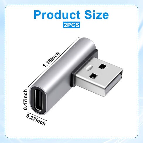 2 Pack 90 Degree USB C Female to USB Male Adapter, Type C to USB-A Charger Converter, for Phone Laptop Power Bank and More in Kuwait