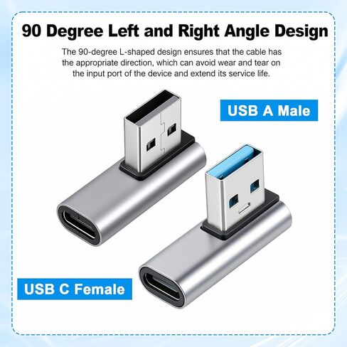 2 Pack 90 Degree USB C Female to USB Male Adapter, Type C to USB-A Charger Converter, for Phone Laptop Power Bank and More in Kuwait