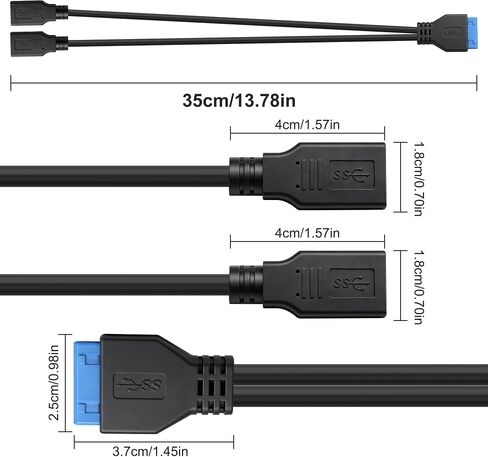 MEIRIYFA Motherboard 19/20 Pin Header Female to Dual USB 3.0 A Female Cable in Kuwait