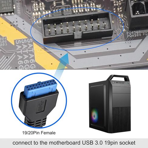 MEIRIYFA Motherboard 19/20 Pin Header Female to Dual USB 3.0 A Female Cable in Kuwait