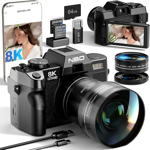 NBD 8K 64MP Digital Cameras for Photography with Dual-Lens,180°Flip Screen in Kuwait