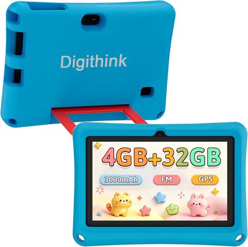DIGITHINK Android Tablet 7 inch Tablets with Case, 4GB RAM 32GB ROM 1TB Expand, Quad-core Processor Tablet, 1024 x 600 IPS Screen, Dual Cameras, 3000mAh Battery, Bluetooth, WiFi GMS, Widevine L1 in Kuwait
