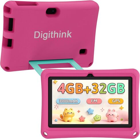 DIGITHINK Android Tablet 7 inch Tablets with Case, 4GB RAM 32GB ROM 1TB Expand, Quad-core Processor Tablet, 1024 x 600 IPS Screen, Dual Cameras, 3000mAh Battery, Bluetooth, WiFi GMS, Widevine L1 in Saudi Arabia