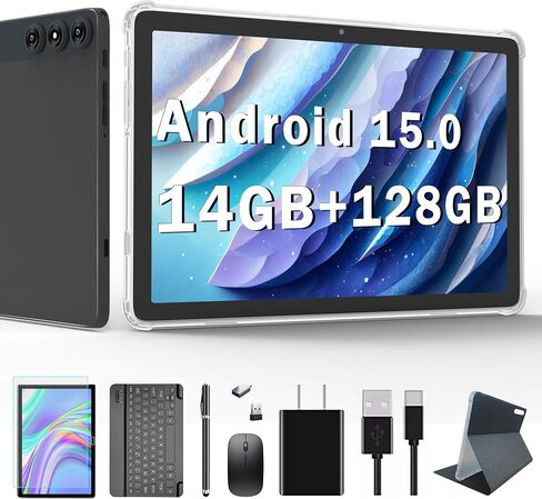 Android 15 Tablet, 2026 Latest Tablet 10 inch 128GB Storage 1TB Expandable 14GB RAM, 4G Sim Slot Tablets with keyboard Support 5G WiFi Bluetooth 5.0 GPS, 7000 mAh, Octa-Core Processor, FHD IPS Display in Kuwait
