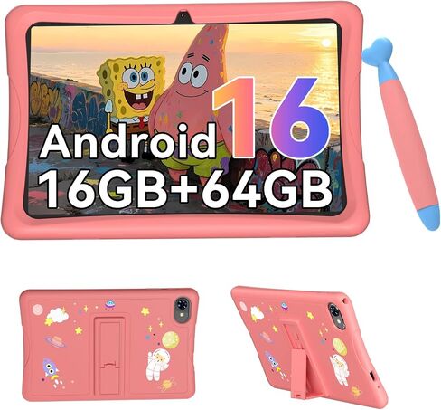 Kids Tablet 10 inch, Android 16 Tablet for Kids Ages 6-12, 16GB RAM 64GB ROM 2TB Expand, Parental Control, HD Eye Protection, Includes Case & Stylus Pen, WiFi, Blue in Kuwait