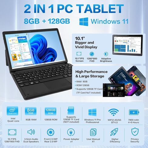 10.1" Windows Tablet,8GB RAM,128GB SSD for Working and Studying in Kuwait