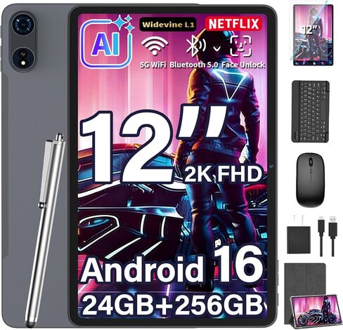 12 Inch Tablet - Android 16 Tablet with Keyboard, 24GB+256GB+2TB Expand in Kuwait