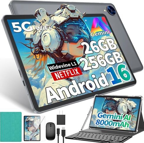 Android 16 tablet 10 inch, Tablet with 26GB+256GB+2TB Expand, Green Case in Kuwait