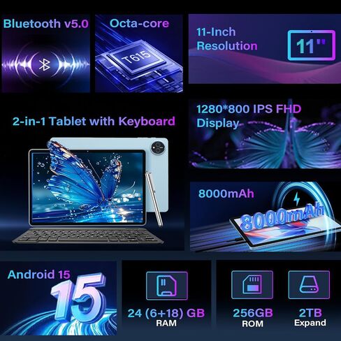 2026 11 Inch Tablet, Android 15 Tablet with Keyboard (Silver) in Kuwait