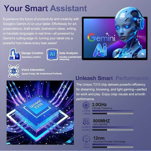2026 Android 15 Tablet with Keyboard | Gemini AI, 30GB+128GB Octa-Core Electronics Tablets w/ 10 Inch IPS HD Display, 8000mAh, 5G WiFi, 1TB Expand, Mouse+Case, BT 5.0, Widevine L1, Metal Body -Blue in Kuwait