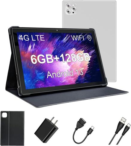Android 13 Tablets with SIM Card Slot, 10.1 Inch Large Tablet, Cellular Tablets with Case, 4G LTE Tablet Makes Calls, 6GB+128GB 5G WiFi GPS, BT5.0, 6000mAh in Kuwait