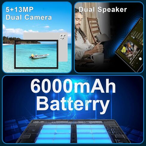 Android 13 Tablets with SIM Card Slot, 10.1 Inch Large Tablet, Cellular Tablets with Case, 4G LTE Tablet Makes Calls, 6GB+128GB 5G WiFi GPS, BT5.0, 6000mAh in Kuwait