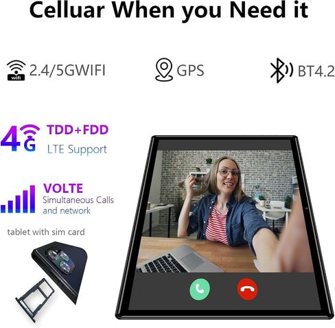 Android 13 Tablets with SIM Card Slot, 10.1 Inch Large Tablet, Cellular Tablets with Case, 4G LTE Tablet Makes Calls, 6GB+128GB 5G WiFi GPS, BT5.0, 6000mAh in Kuwait
