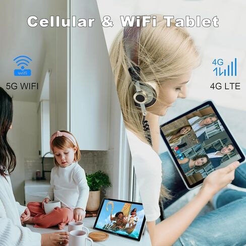 Android 13 Tablets with SIM Card Slot, 10.1 Inch Large Tablet, Cellular Tablets with Case, 4G LTE Tablet Makes Calls, 6GB+128GB 5G WiFi GPS, BT5.0, 6000mAh in Kuwait