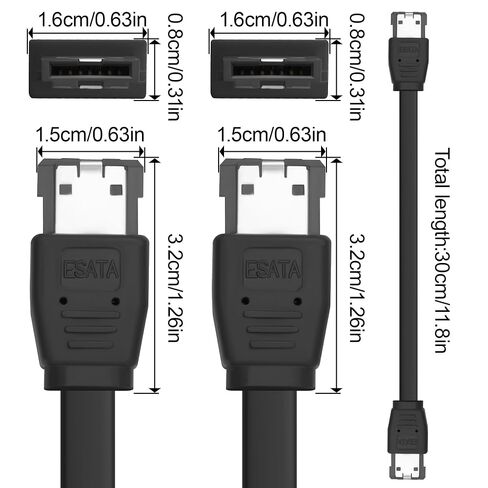 eSATA to eSATA Cable, 6Gbps SATA III Female to Female, Shielded External SATA Wire with Locking Latch, Hot Plug for HDD SSD Hard Drive Enclosure Optical Drive 30cm/11.8in(2Pack) in Kuwait