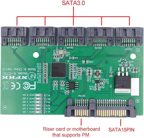 Cablecc 6Gbps SATA 3.0 1 to 5 Splitter Ports HUB Adapter Converter PM Multiplier Port Selector JMB575 in Kuwait