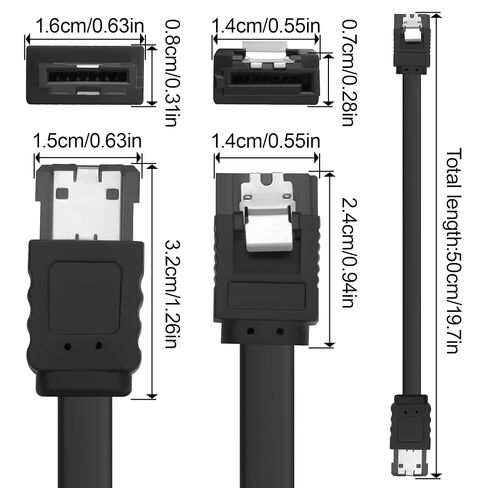 SATA to eSATA Cable, Copper Core with Locking Latch, 6Gbps SATA III Data Transfer Cord for HDD SSD Hard Drive Enclosure, External SATA to eSATA Converter Cable 50cm/19.7in(2 Pack) in Kuwait