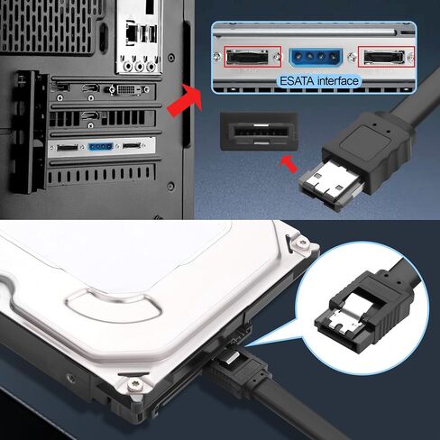 SATA to eSATA Cable, Copper Core with Locking Latch, 6Gbps SATA III Data Transfer Cord for HDD SSD Hard Drive Enclosure, External SATA to eSATA Converter Cable 50cm/19.7in(2 Pack) in Kuwait