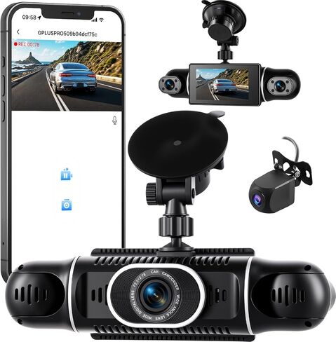 3 Channel Dash Cam Front and Rear Inside, 2.0'' 1080P Dash Camera for Cars, Dash cam Three Way Triple Car Camera with Super Night Vision,Wide Angle,Loop Recording, G-Sensor, 24 Hours Recording in Kuwait
