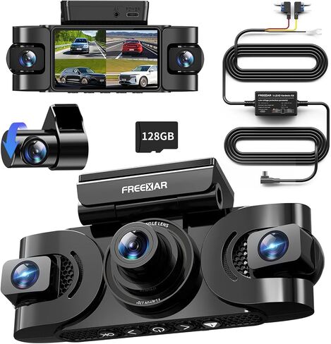 4K 4-Channel Dash Cam with 24H Parking Mode, 360° All-Sides View, Front Rear Left Right Inside, Smart Emergency Lock, GPS, 5.8GHz WiFi, Night Vision, Voice Control, 128GB Card & Hardwire Kit in Kuwait