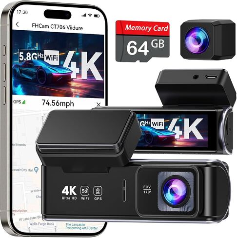 UVVlO Dash Cam Front and Rear - 2026 Upgrade 4k/2k FHD Dash Camera for Cars - 3.59" lPS Display Dual Dashcam w/Free 64GB Card, 5.8GHz WiFi, GPS, Emergency Lock, WDR, Night Vision, 24H Parking Mode in Kuwait