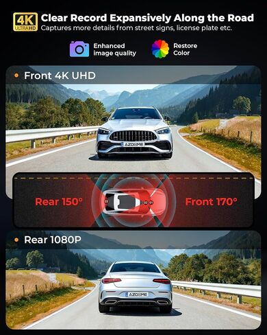 UVVlO Dash Cam Front and Rear - 2026 Upgrade 4k/2k FHD Dash Camera for Cars - 3.59" lPS Display Dual Dashcam w/Free 64GB Card, 5.8GHz WiFi, GPS, Emergency Lock, WDR, Night Vision, 24H Parking Mode in Kuwait