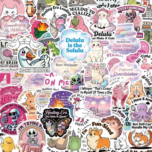 100 PCS Funny Holographic Stickers for Adults Woman, Waterproof Vinyl with Gentle Self-Deprecating Humor, Healing Vibes & Relatable Witty Sayings for Laptop, Water Bottle, Phone, Journal, No Repeats in Kuwait