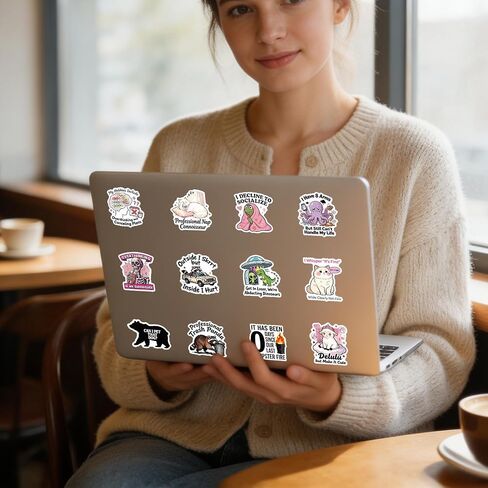 100 PCS Funny Holographic Stickers for Adults Woman, Waterproof Vinyl with Gentle Self-Deprecating Humor, Healing Vibes & Relatable Witty Sayings for Laptop, Water Bottle, Phone, Journal, No Repeats in Kuwait
