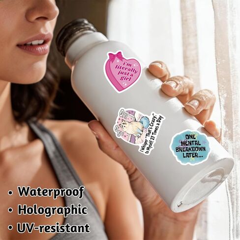 100 PCS Funny Holographic Stickers for Adults Woman, Waterproof Vinyl with Gentle Self-Deprecating Humor, Healing Vibes & Relatable Witty Sayings for Laptop, Water Bottle, Phone, Journal, No Repeats in Kuwait