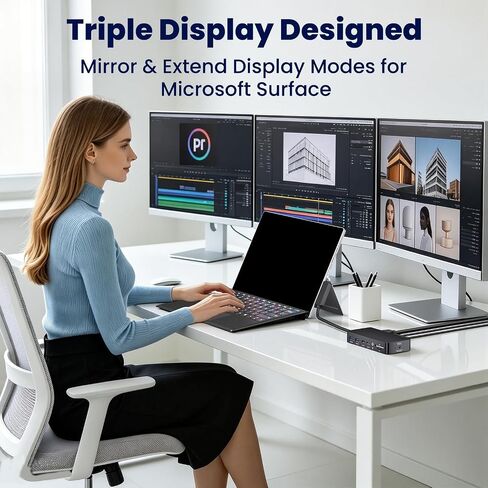 Surface Pro Docking Station - 2026 New HDMI+HDMI+VGA Triple/Dual Monitor Docking Station for Surface Pro 11/10/9/8/X/7/6/5/4/3, Surface Laptop 7/6/5/4/3/2/1, Surface Laptop Go, Surface Go 4/3/2/1 in Kuwait