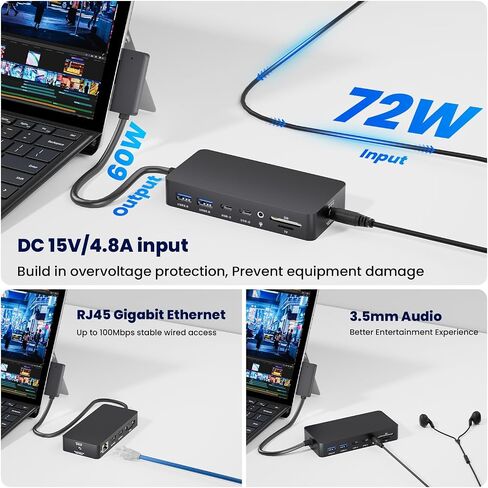 Surface Pro Docking Station - 2026 New HDMI+HDMI+VGA Triple/Dual Monitor Docking Station for Surface Pro 11/10/9/8/X/7/6/5/4/3, Surface Laptop 7/6/5/4/3/2/1, Surface Laptop Go, Surface Go 4/3/2/1 in Kuwait