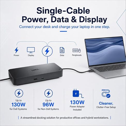 Dell SD25TB4 Pro Thunderbolt 4 Docking Station, 8K Display Support, 130W Adapter, Bundled with USB-C to C, USB-C to A, USB-A to A, HDMI Cables & Cleaning Cloth - Full Connectivity Accessory Kit in Kuwait