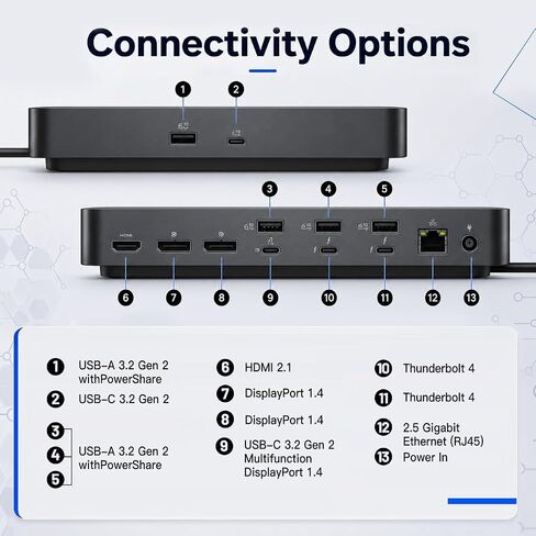 Dell SD25TB4 Pro Thunderbolt 4 Docking Station, 8K Display Support, 130W Adapter, Bundled with USB-C to C, USB-C to A, USB-A to A, HDMI Cables & Cleaning Cloth - Full Connectivity Accessory Kit in Kuwait