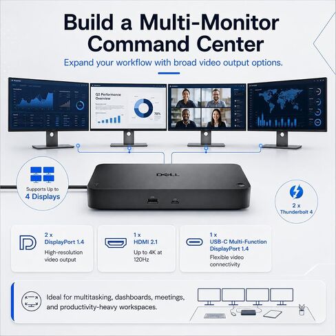 Dell SD25TB4 Pro Thunderbolt 4 Docking Station, 8K Display Support, 130W Adapter, Bundled with USB-C to C, USB-C to A, USB-A to A, HDMI Cables & Cleaning Cloth - Full Connectivity Accessory Kit in Kuwait